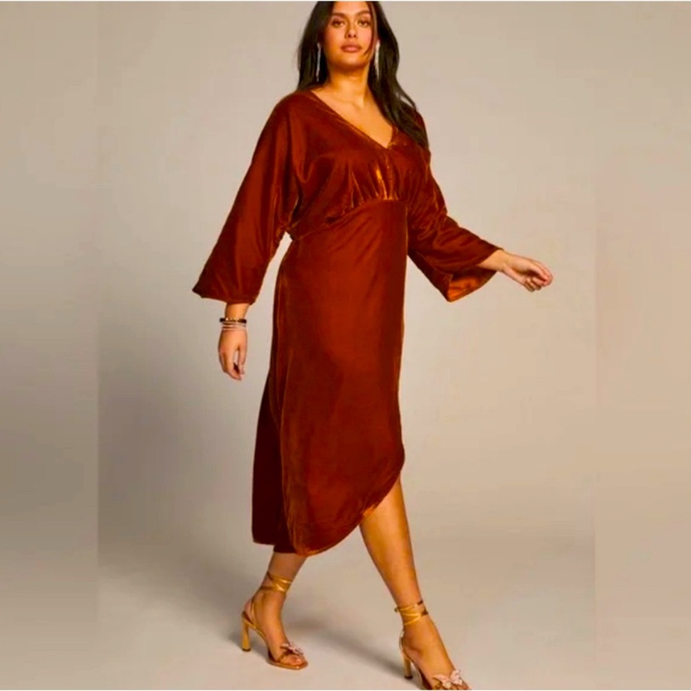 Anthropologie NWT Letmebe copper velvet dress L